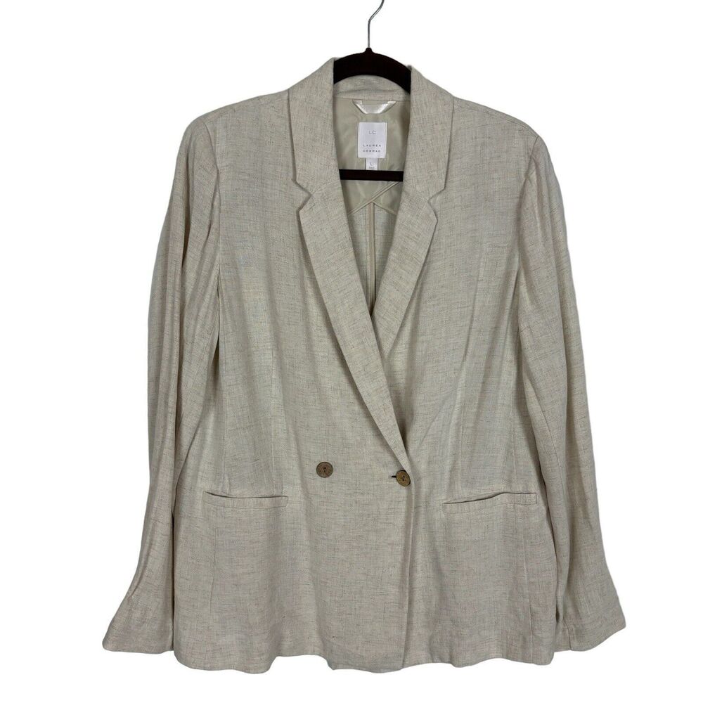 LC Lauren Conrad Cream Tan Blazer Women's Large Rayon Linen